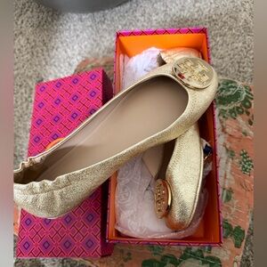 Tory Burch Metallic Gold Flats